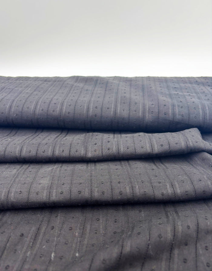 Remnant 85cm - Black Dobby Stripe Cotton Voile, Swiss Knot Fabric