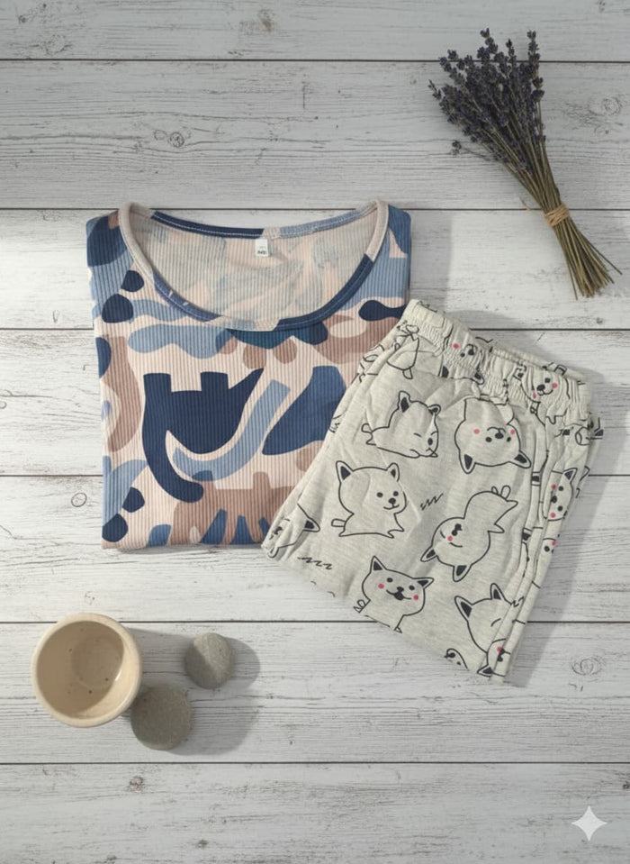 Irah Vastra women’s T-shirt and pant set — folded flatlay view