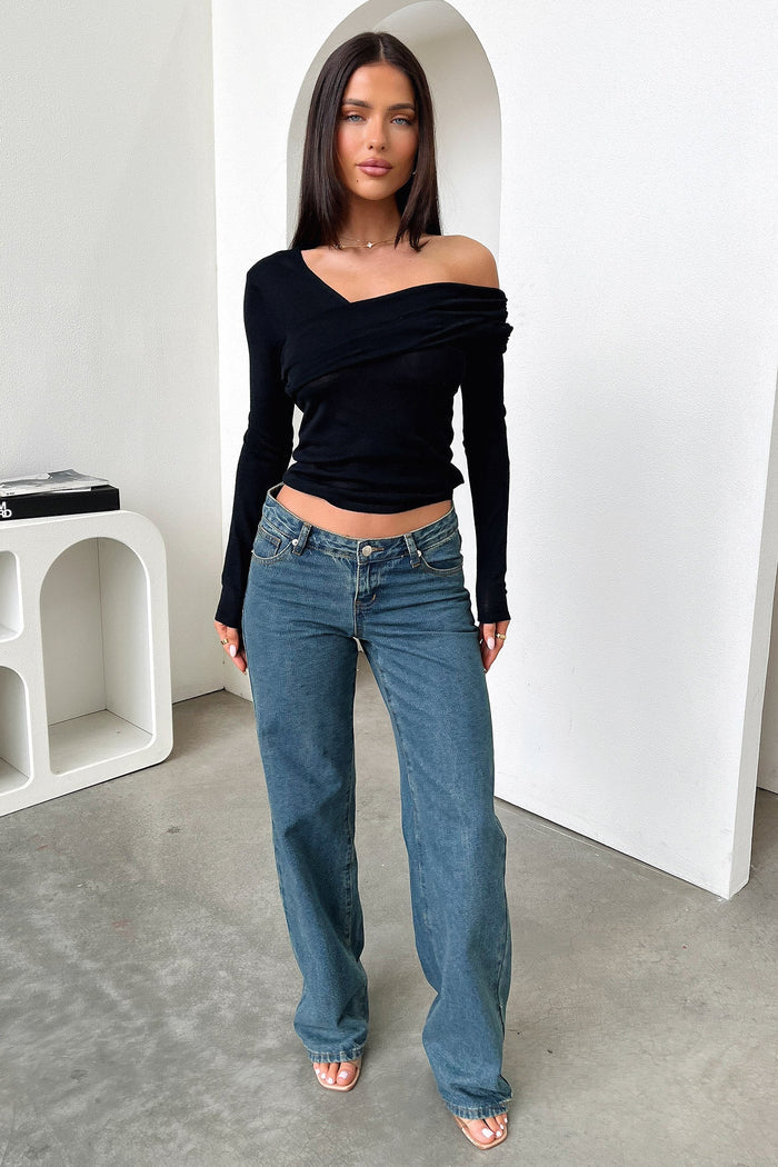 Rochelle Off Shoulder Long Sleeve Top - Black