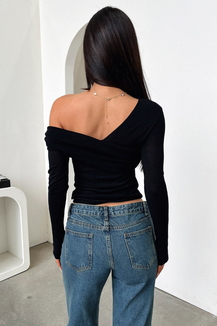 Rochelle Off Shoulder Long Sleeve Top - Black
