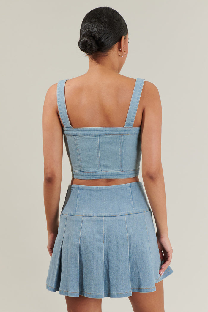 Roslyn Denim Cropped Button Up Top