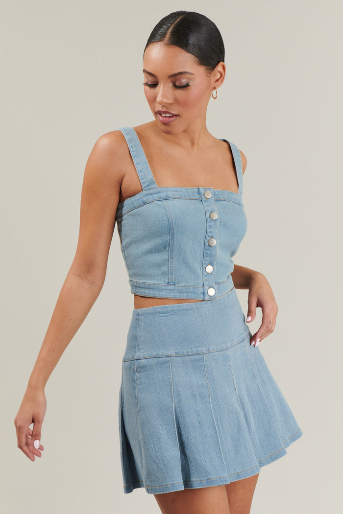 Roslyn Denim Cropped Button Up Top