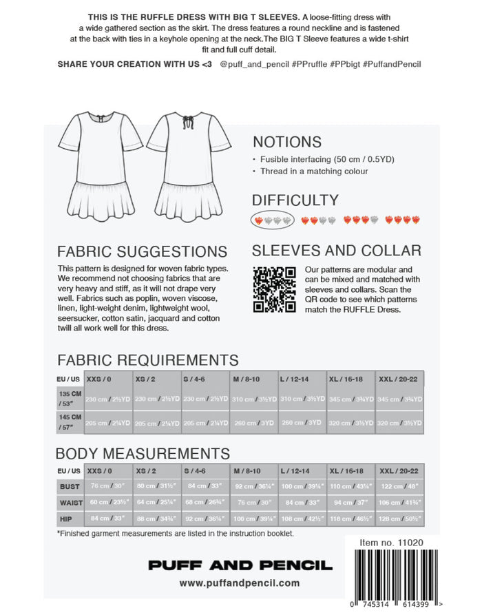Ruffle Dress x Big T Sleeve Sewing Pattern, Puff & Pencil