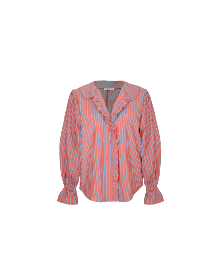 SANDLER RUFFLE SHIRT FIREWHIRL BLUE STRIPE