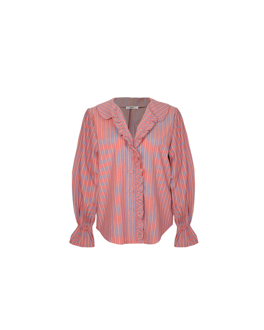 SANDLER RUFFLE SHIRT FIREWHIRL BLUE STRIPE