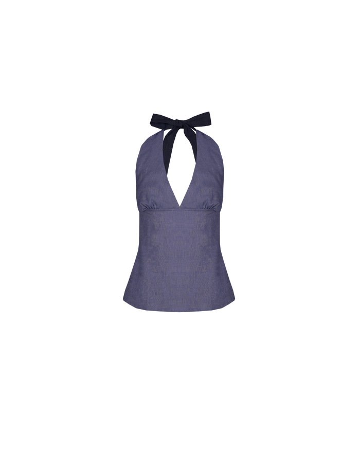 SASHA LINEN HALTER TOP NAVY