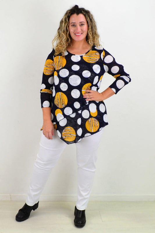 Caroline Morgan Saturn Spot Cross Over Swing Tunic Top featuring a relaxed fit and stylish pattern, perfect for casual wear.