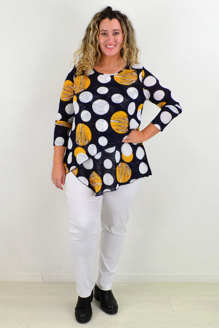 Caroline Morgan Saturn Spot Cross Over Swing Tunic Top featuring a relaxed fit and stylish pattern, perfect for casual wear.