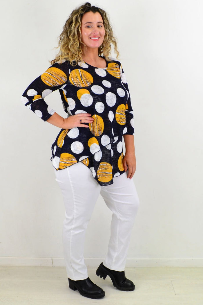 Caroline Morgan Saturn Spot Cross Over Swing Tunic Top featuring a relaxed fit and stylish pattern, perfect for casual wear.