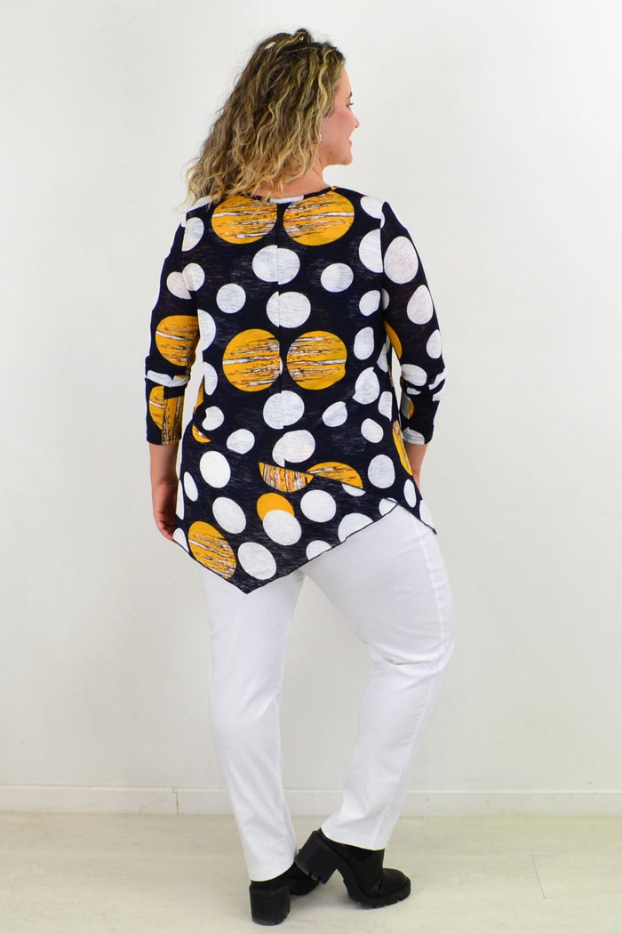 Caroline Morgan Saturn Spot Cross Over Swing Tunic Top, lightweight and flowy with a stylish crossover design, perfect for casual wear.