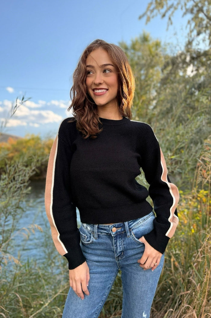 Sweater, womens sweater, stripe sweater, fitted sweater, black womens sweater, green womens sweater, womens fall sweater