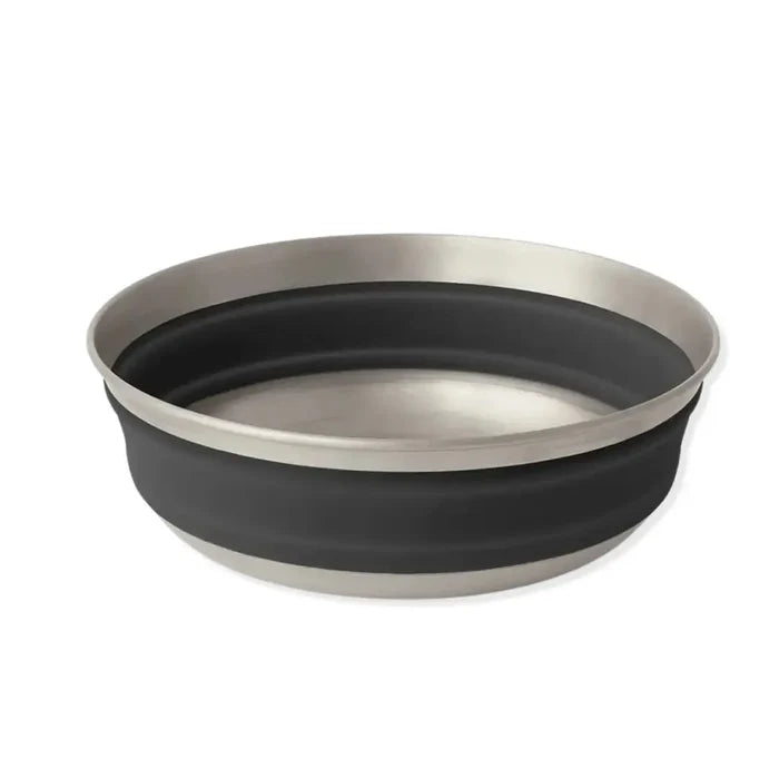 Fully extended Sea To Summit Detour Stainless Steel Collapsible Bowl in black colour