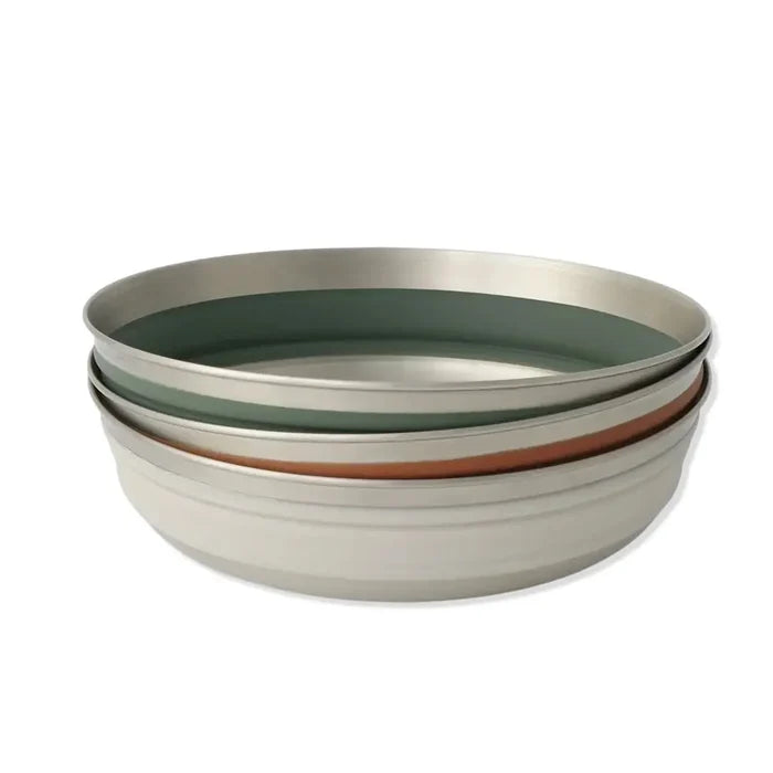 Three Sea To Summit Detour Stainless Steel Collapsible Bowls nestled together