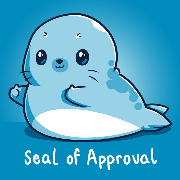 Premium Cotton T-shirt_TeeTurtle cobalt blue Seal of Approval apparel featuring a seal with two thumbs-up, caption reads "seal of approval".