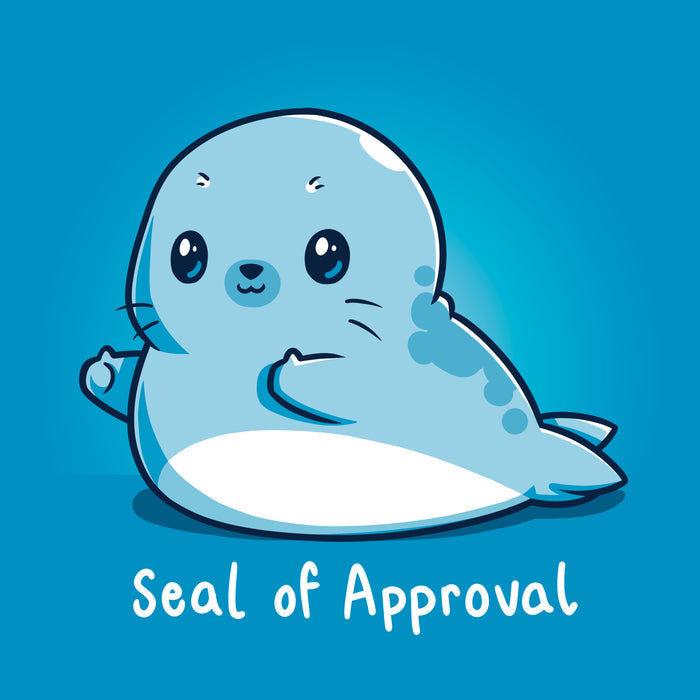 Classic Cotton T-shirt_TeeTurtle sapphire blue Seal of Approval apparel featuring a seal with two thumbs-up, caption reads "seal of approval".