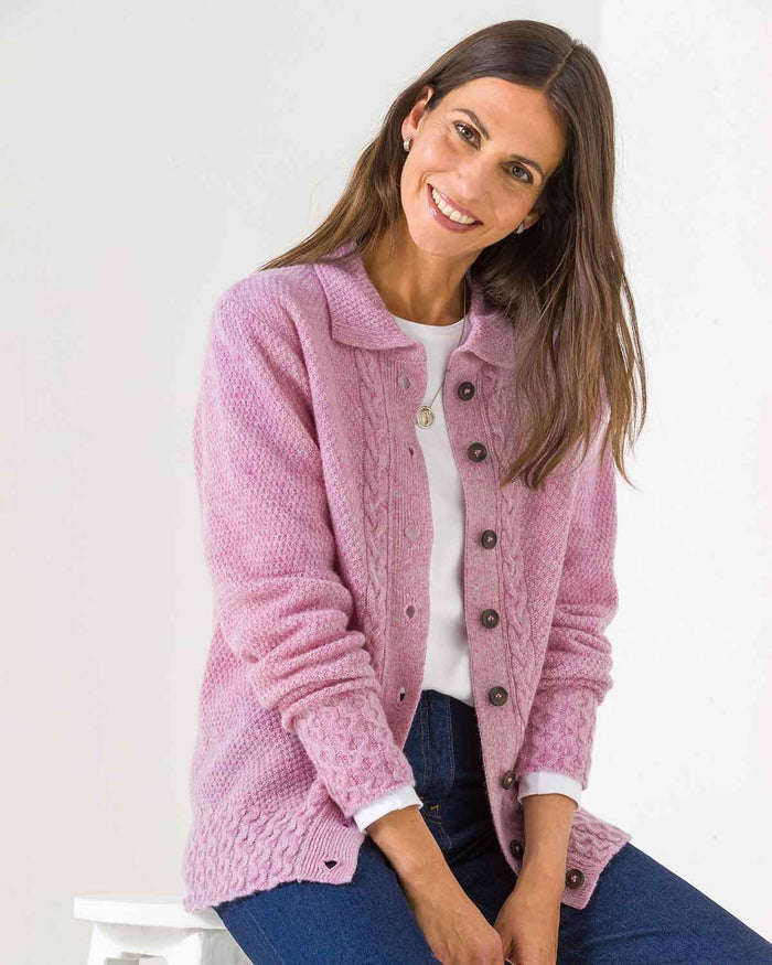 Shetland Cable Cardigan - Rosebud - The Classic Boutique