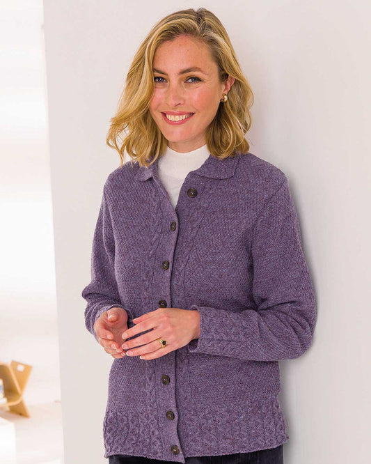 Shetland Cable Cardigan - Thistle - The Classic Boutique