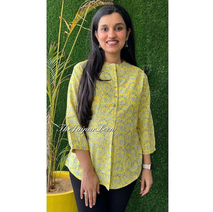 Shiri Cotton Short Top- Lime Jaal