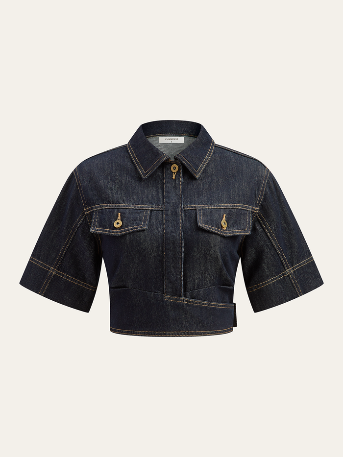Short Sleeve Cropped Denim Top