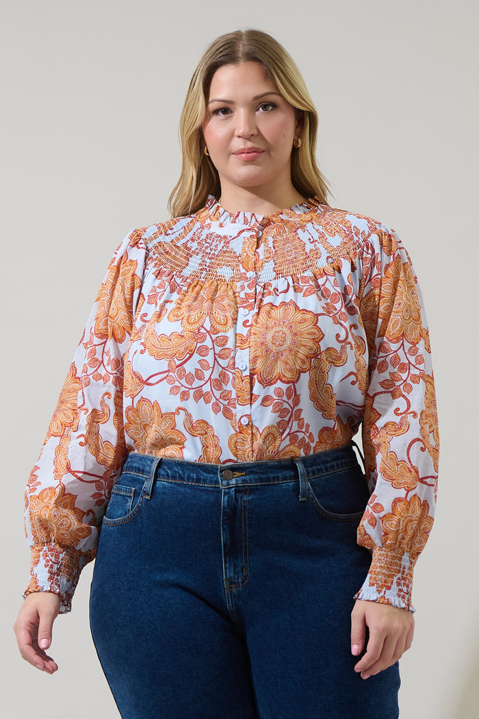 Siany Floral Debory Smocked Top Curve