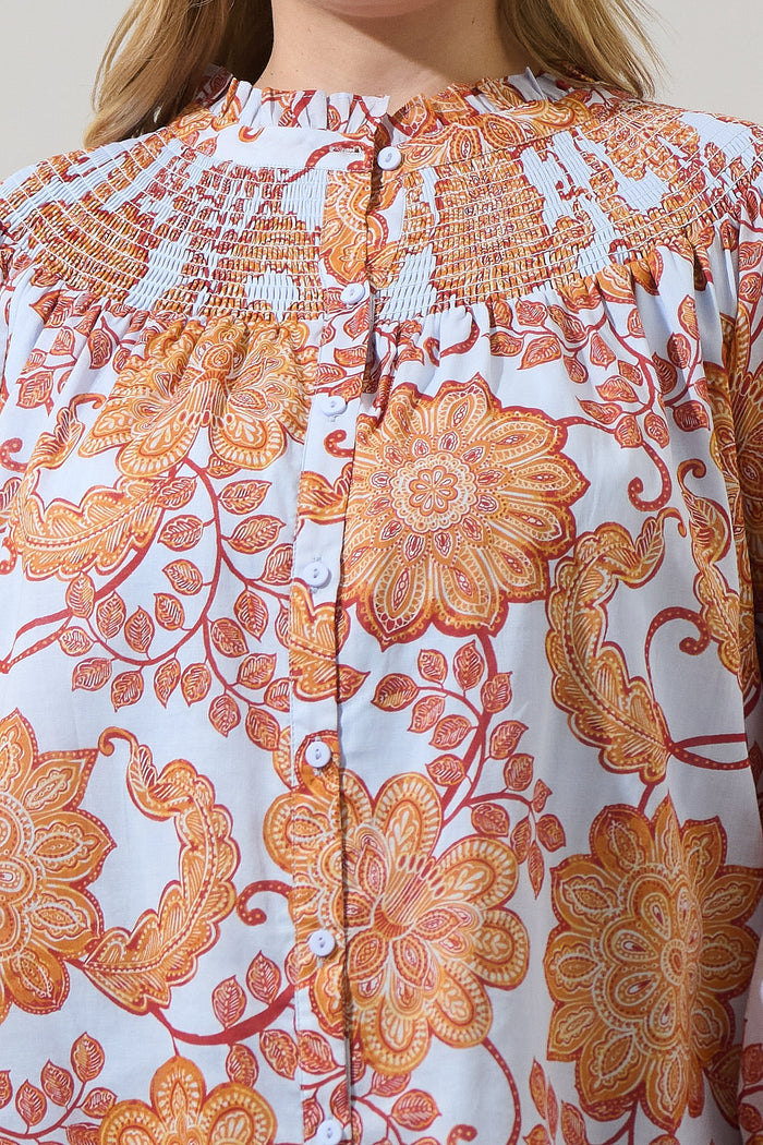 Siany Floral Debory Smocked Top Curve
