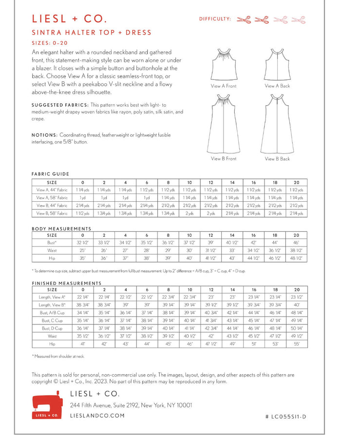 Sintra Halter Top & Dress Sewing Pattern, Liesl + Co