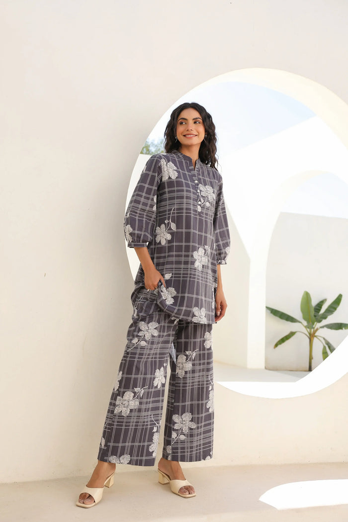 Slate Blossom Cotton Co-ord Set