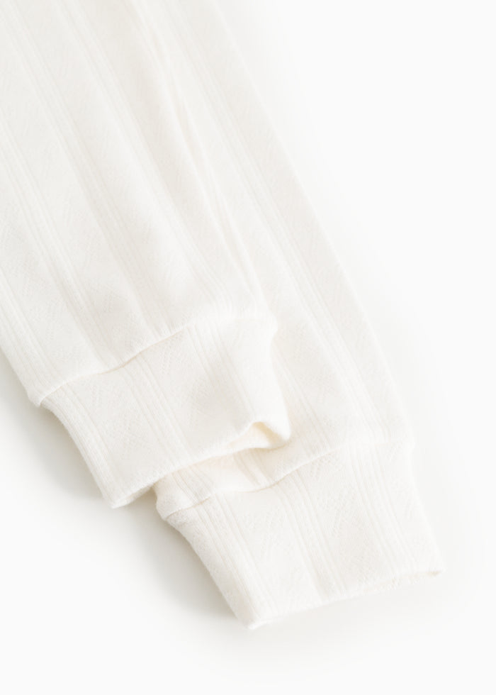 White nightgown - ribbed edge at sleeves and hem, detailed stitching