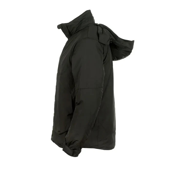 Side image of Snugpak Arrowhead insulated windproof jacket in black on a white background