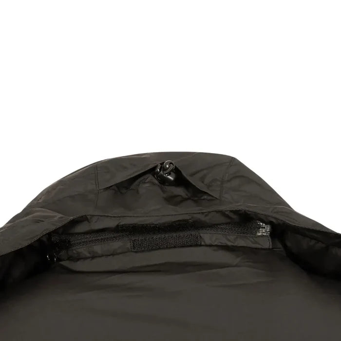 Back hood holder image of Snugpak Arrowhead insulated windproof jacket in black on a white background