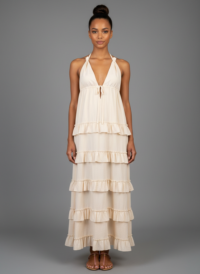 SOFT HALTER TIERED MAXI DRESS