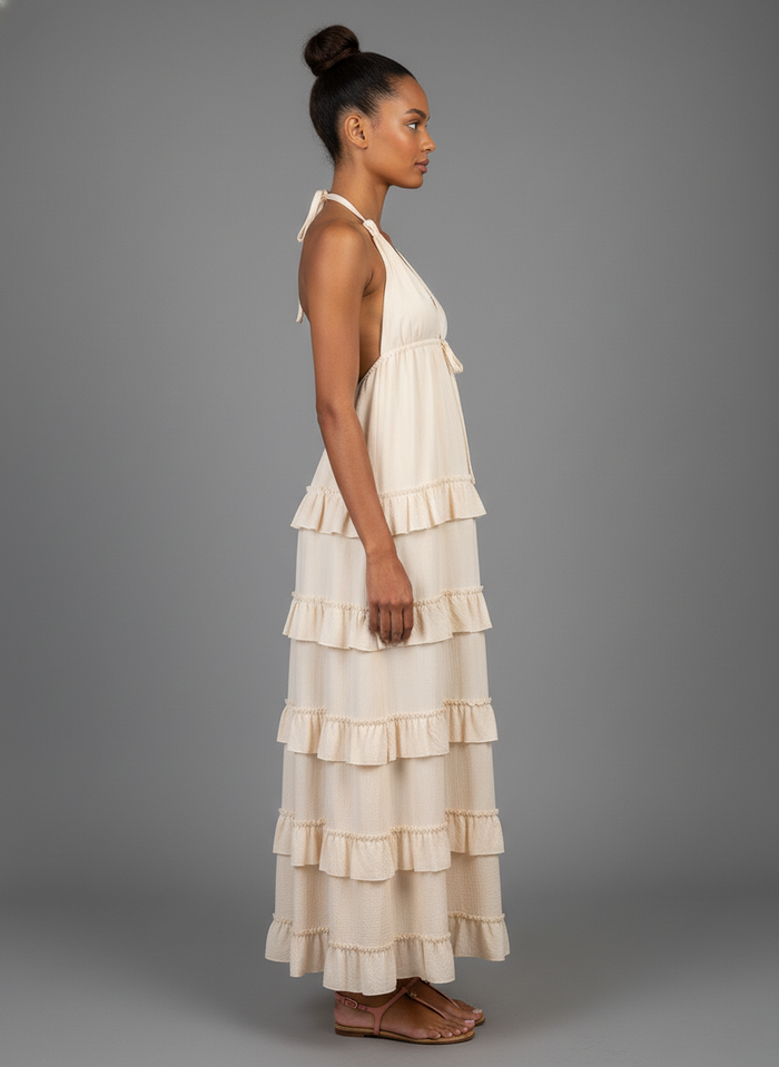 SOFT HALTER TIERED MAXI DRESS