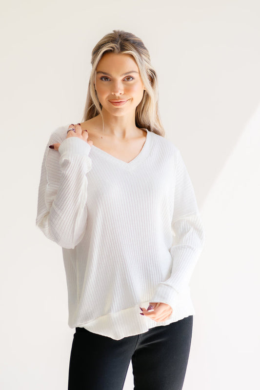 Soft Spoken V Neck Top Off White