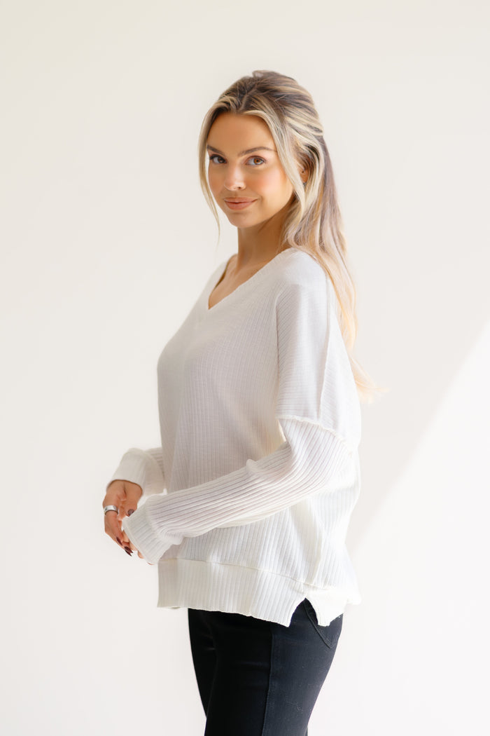 Soft Spoken V Neck Top Off White