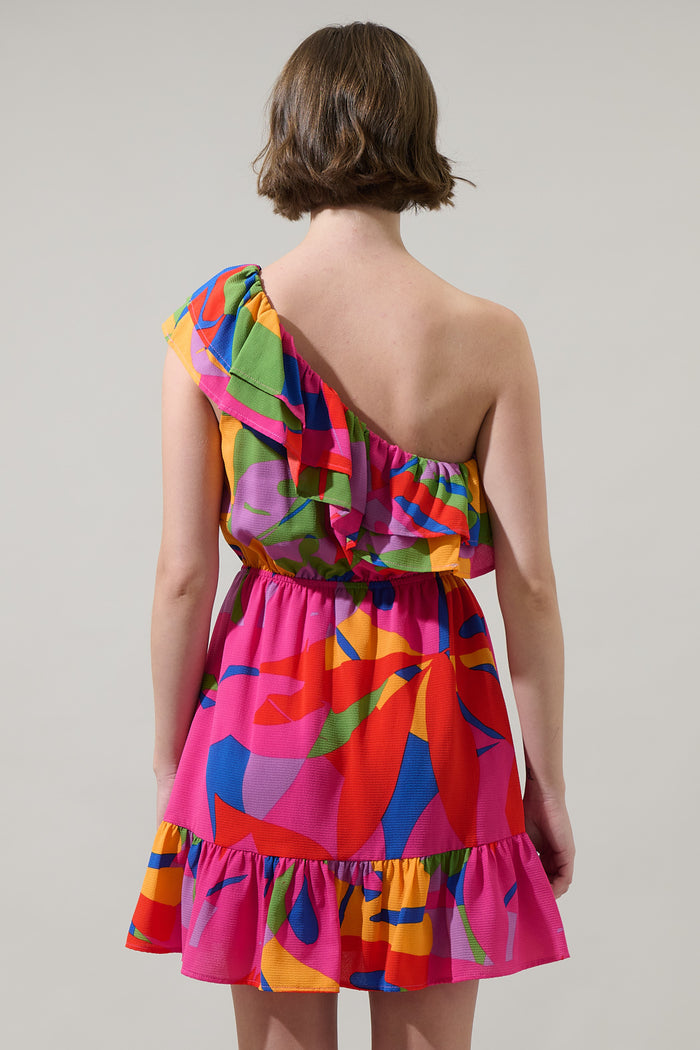 Soleil Abstract One Shoulder Mini Dress