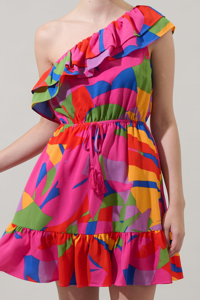 Soleil Abstract One Shoulder Mini Dress