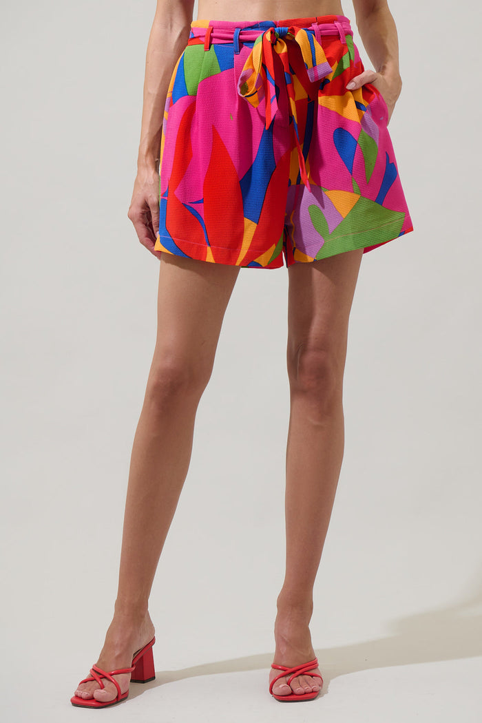 Soleil Abstract Wave High Waisted Shorts