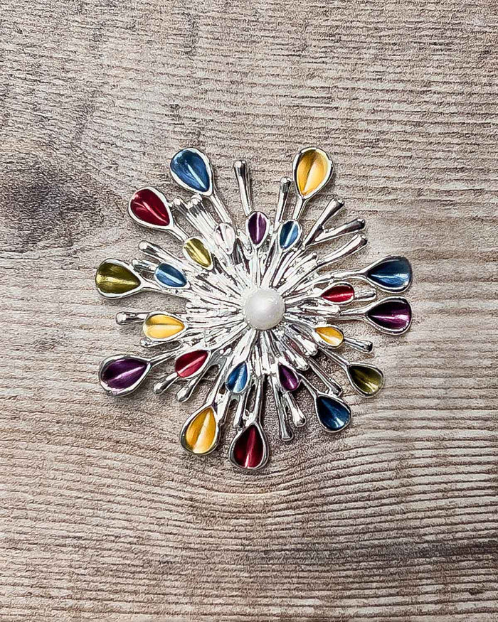 Starburst Silver Plated Multi Coloured Brooch - The Classic Boutique