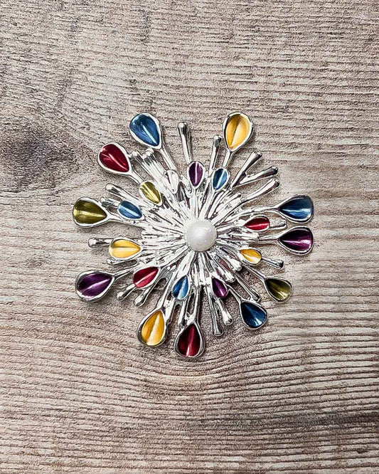 Starburst Silver Plated Multi Coloured Brooch - The Classic Boutique