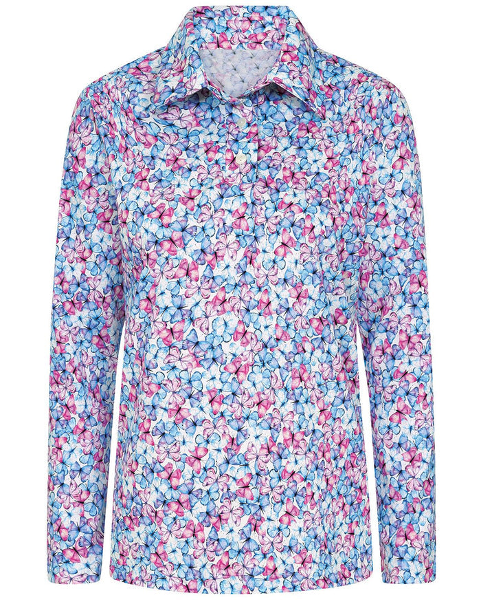 Stephanie Patterned Silky Cotton Long Sleeve Polo Top - Image 2 - The Classic Boutique