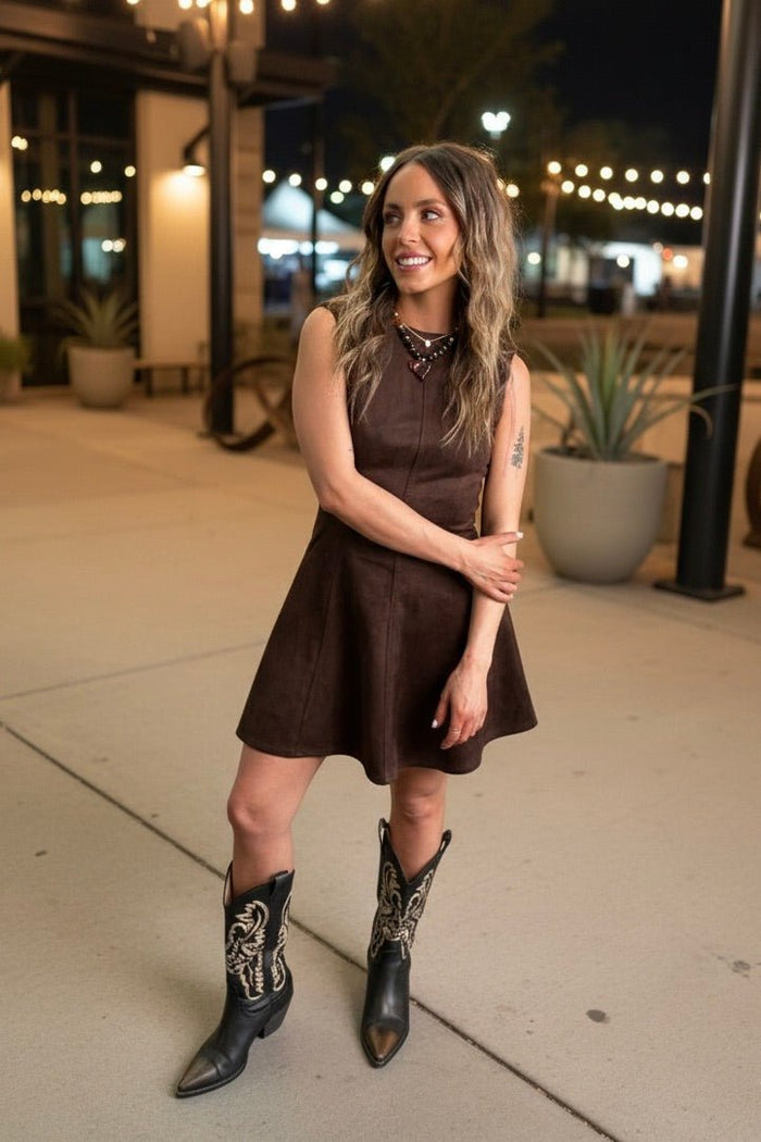 suede backless mini dress