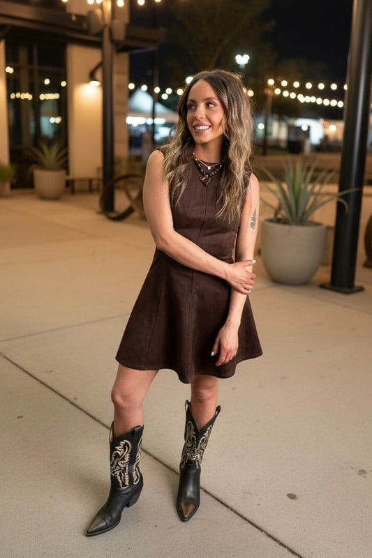 suede backless mini dress