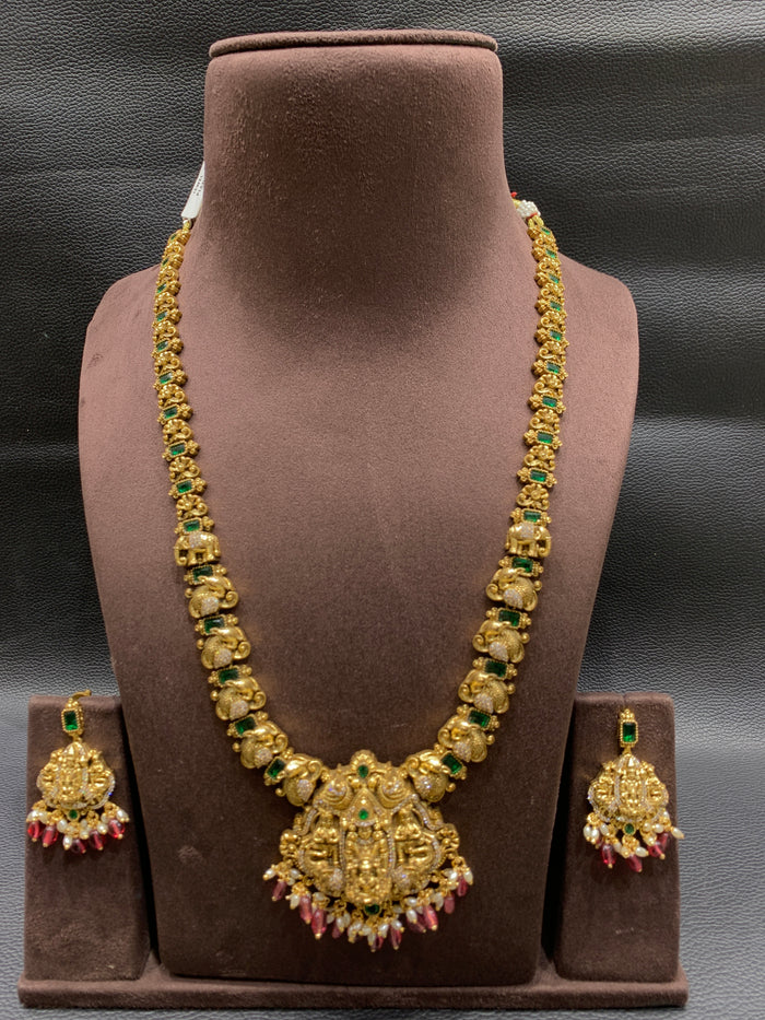 Stone necklace with Balaji Laxmi pendent