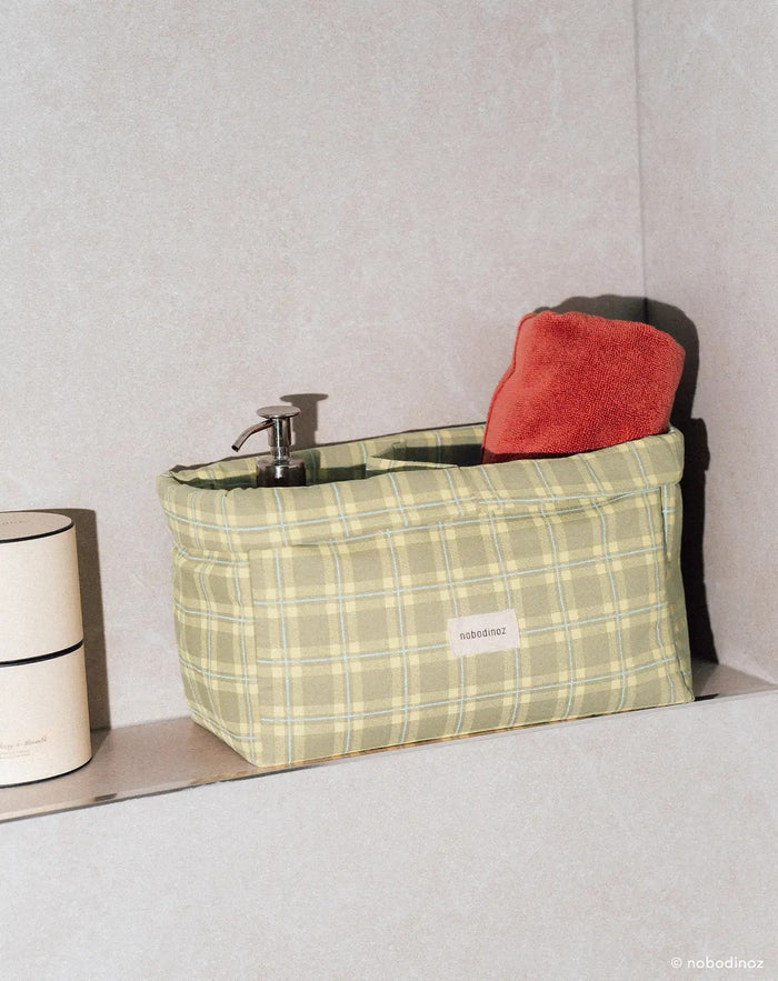 Stories Double Storage Basket Green Lemon Squares 30x20x15 cm
