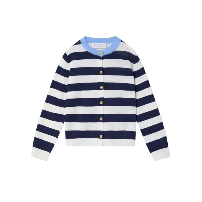 Striped Cardigan White & Navy Blue