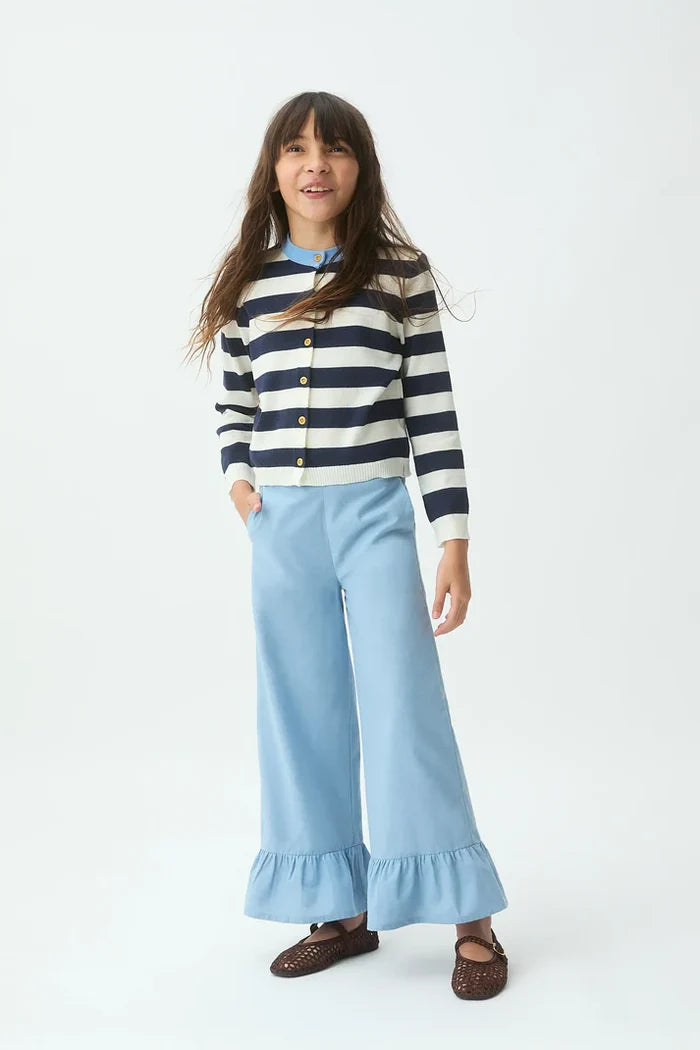 Striped Cardigan White & Navy Blue