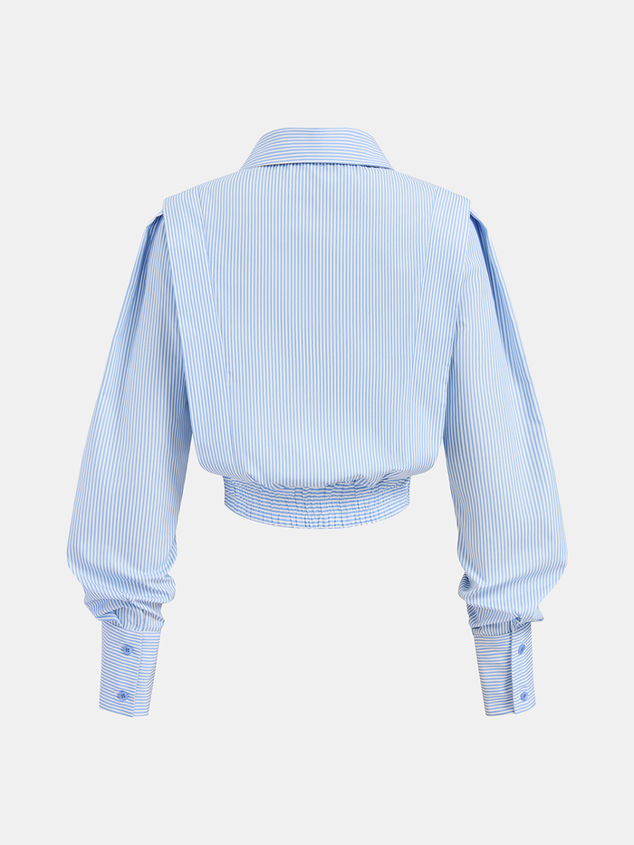 Striped Cinched Waist Cropped Shirt