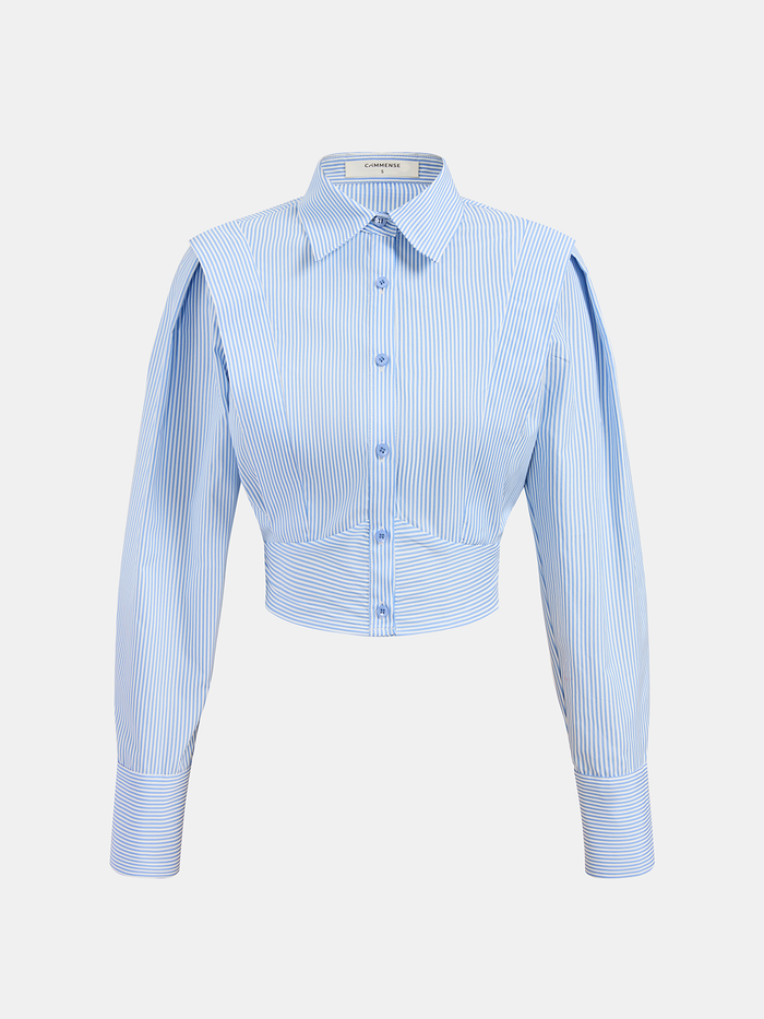 Striped Cinched Waist Cropped Shirt