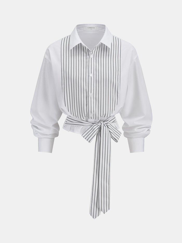 Striped Tie-Waist Cropped Shirt