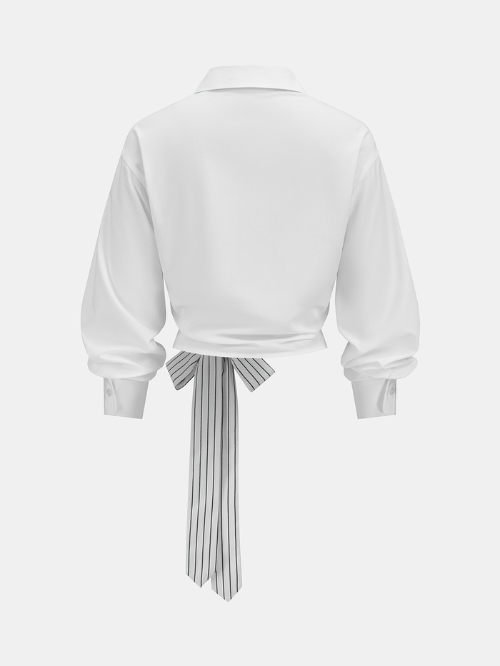 Striped Tie-Waist Cropped Shirt